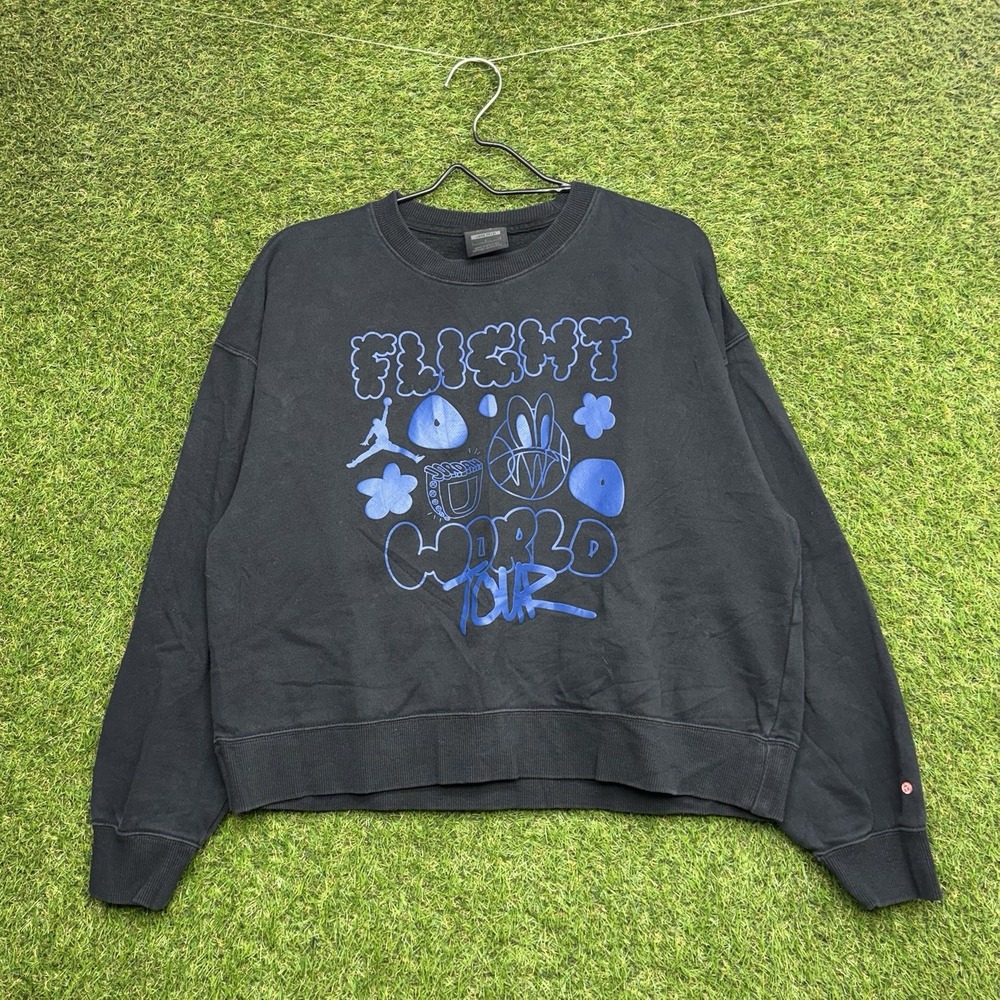 Jordan Flight Sweatshirt Mens Small Black Graphic Crewneck Loose Fit World Tour